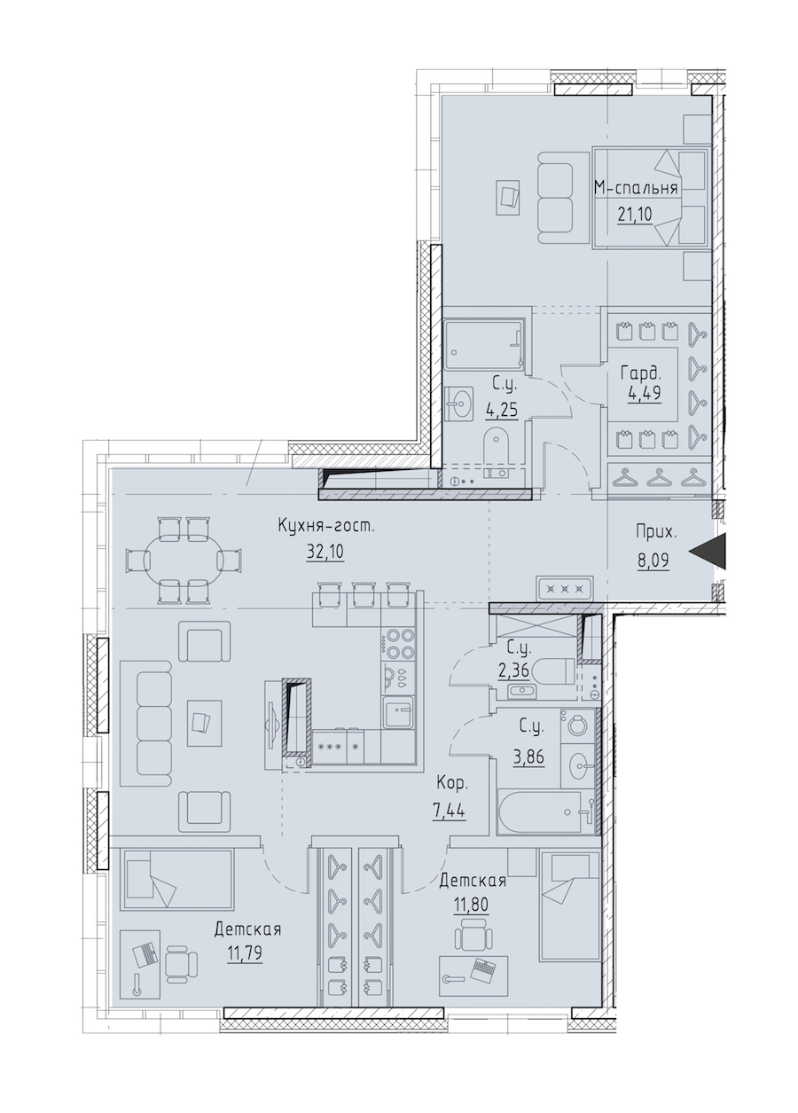 3-комнатная квартира 107.28 м², 9/9 эт., ЖК «LEGENDA Чёрная речка 41»